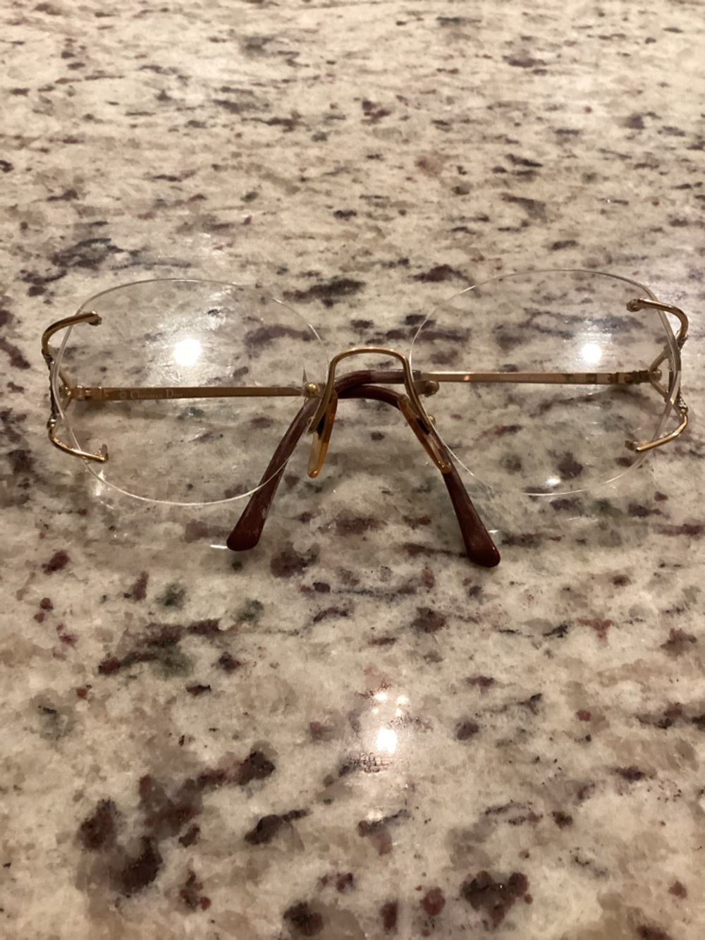 Vintage Dior Rimless Eyeglasses in Gold with Brown Temples